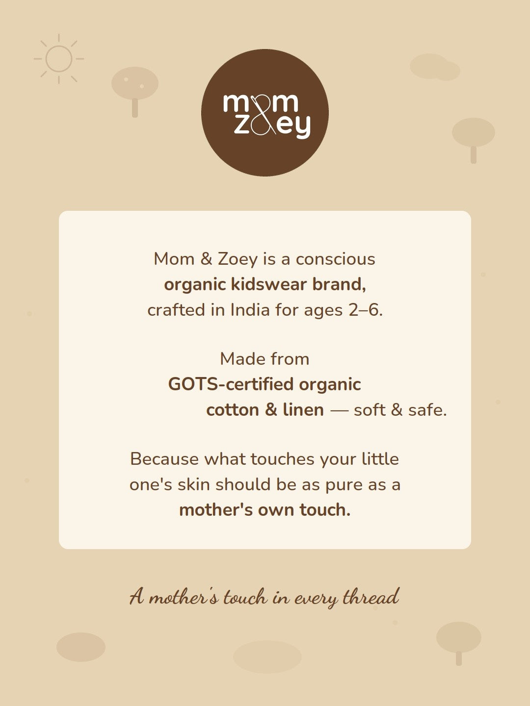 Mom and Zoey brand card - designed in Canada, ethically made in India