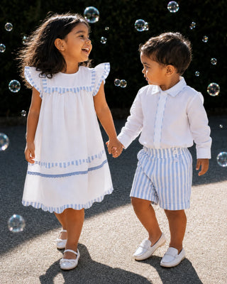 Coastal White & Blue brother sister set