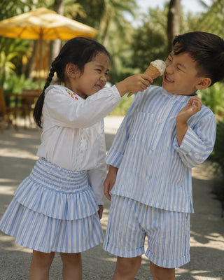 Coastal White & Blue brother sister set