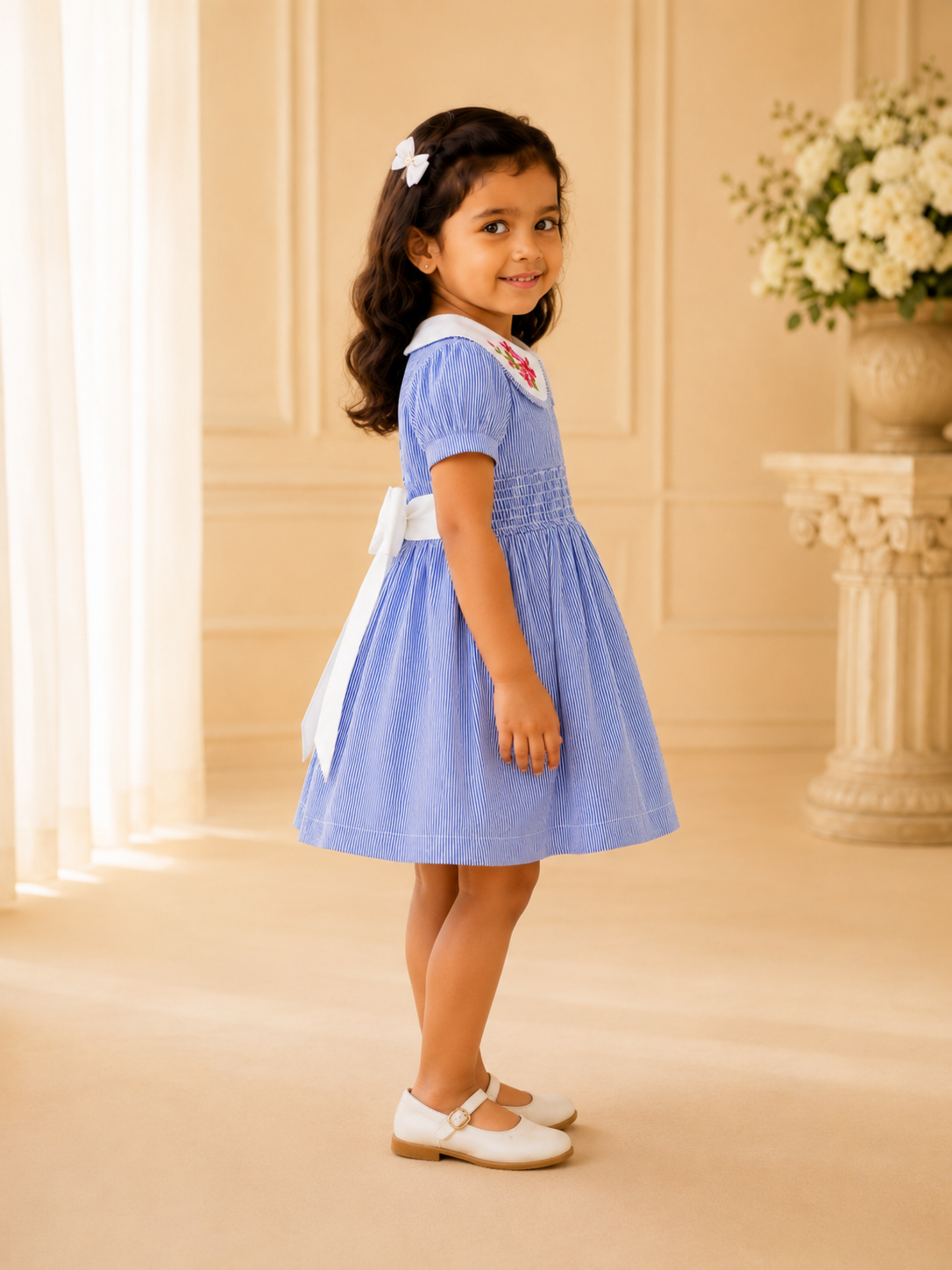 Mykonos Dress | Organic Cotton Embroidered Smocked Dress