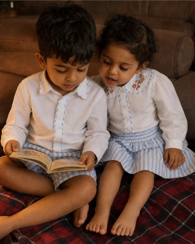 Coastal White & Blue — matching brother and sister outfit for Rakhi