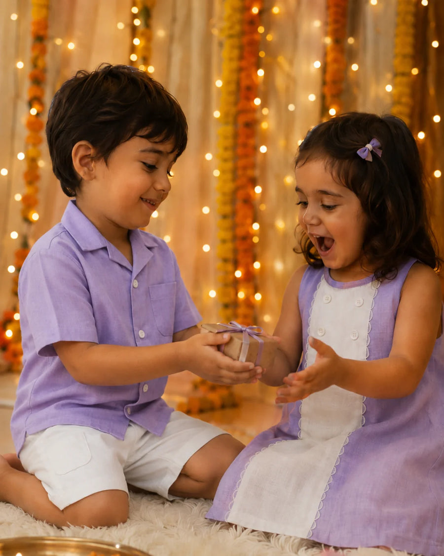Festive Lilac — matching brother and sister outfit for Rakhi