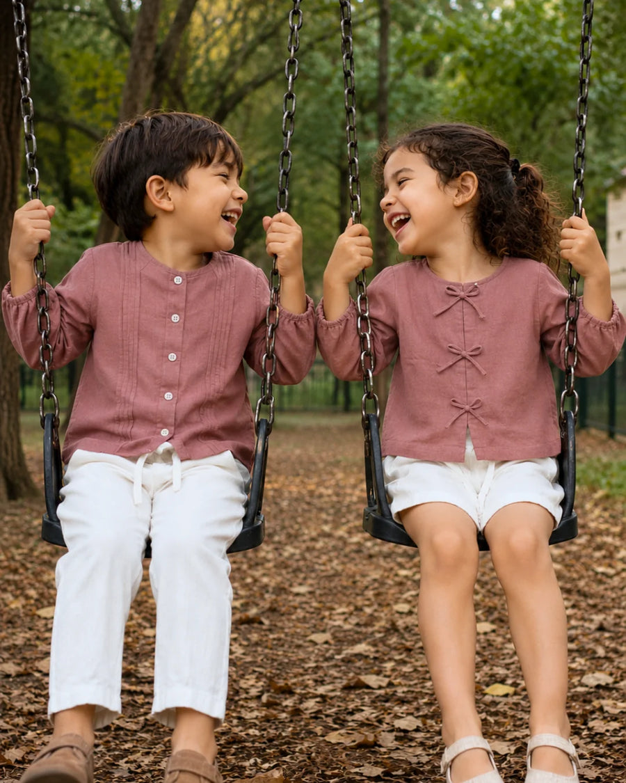 Mocha Mousse — matching brother and sister outfit for Rakhi